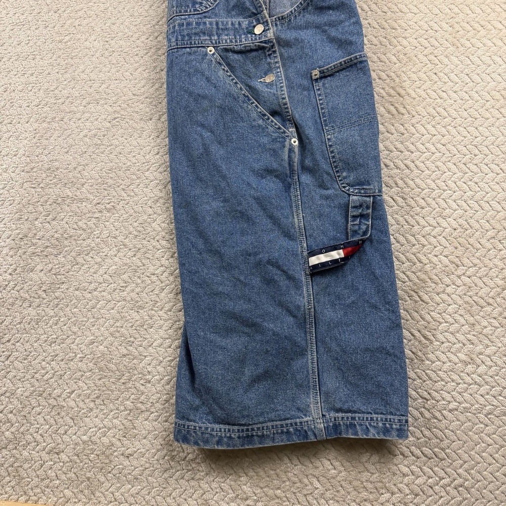 Vintage Tommy Hilfiger Denim Shortalls Womens Large Blue Logo Straps 90s Y2K - Picture 4 of 16